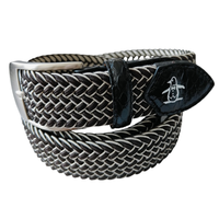 Ceinture décontractée en véritable peau de serpent, tressée bicolore, à forte élasticité, avec boucle ardillon en alliage, sans perçage, taille facilement ajustable