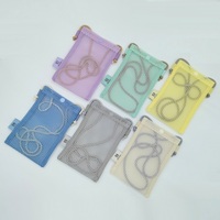 Sac bandoulière personnalisé OEM pour téléphone portable, pochette de téléphone avec cordon, pochette de rangement en maille, mini pochette de téléphone en maille et trousse de toilette