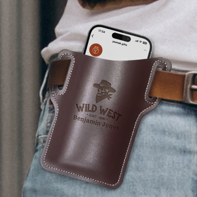 Personalized Leather Travel Belt Phone Case Holster Mobile Phone Hip Pouch Cellphone Waist Bag Wallet with Belt Loop