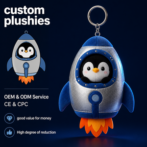 Llavero de peluche artesanal de pingüino cohete, amuleto promocional para llavero de banca e inversión - Product Image 1