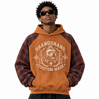 Fabricants de vêtements sur mesure : Sweats à capuche raglan en coton French Terry épais, coupe oversize et carrée, avec impression DTG et blocs de couleur à carreaux