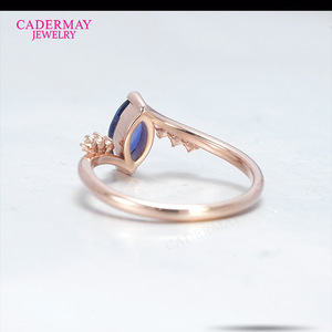 Cadermay Rose Gold Plated S925 Silver Ring Marquise Blue Stone Prong Setting Engagement Fashion Ring - Product Image 3