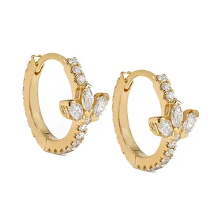 Gemnel factory supplier best price jewelry flower shape pattern sterling silver cz hoop earrings