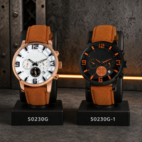 Montre à quartz multifonction pour homme avec boîtier en acier inoxydable, bracelet en cuir véritable, montre-bracelet décontractée pour homme
