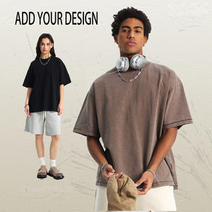 T-shirt de luxe en coton épais de haute qualité pour homme, t-shirt uni personnalisé, t-shirt surdimensionné brodé - Product Image 2