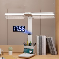 Lampe de bureau LED à 2 têtes, pliable, rechargeable, avec variateur d'intensité USB, horloge et veilleuse pour la lecture, lumière intelligente