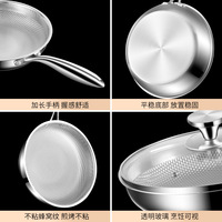 Yolecen 5-Schicht 316 Edelstahl Klassische Umweltfreundliche Antihaft-Bratpfanne mit Flachboden WOK-Pfanne für den Hausgebrauch