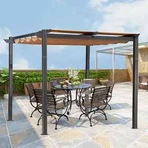 Patio Pergola Gazebo 10 X 10FT Outdoor Sun Shade Canopy with Retractable Shade for Garden Porch Backyard Lawn