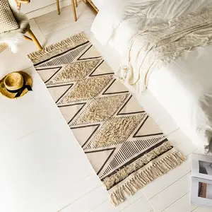 Cheap price waterproof outdoor carpets rugs mat print cotton floor rug with tassels