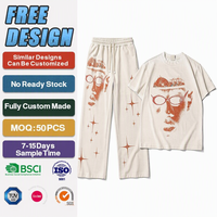 Ensemble streetwear personnalisé en coton 100 % imprimé, comprenant un t-shirt oversize et un pantalon large à cordon de serrage, OEM