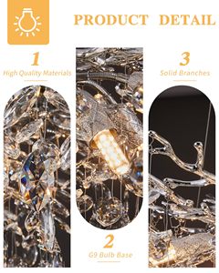 Lustre <span class=keywords><strong>en</strong></span> cristal K9 de luxe argenté à 6 niveaux, 75 pouces, 43 lumières, moderne, long et grand, pour hall d'entrée, escalier à plafond haut - Product Image 3