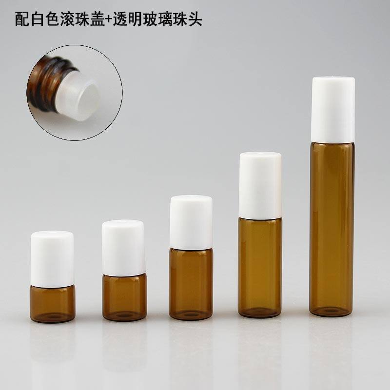 ขวดสีเหลืองอำพัน + ลูกลูกกลิ้งแก้ว + ฝาพลาสติกสีขาว