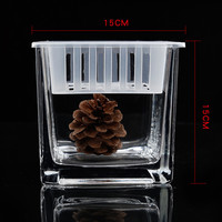 Vase en verre pour la décoration de la maison, vente en gros, carré, transparent, vide, hydroponique, pots en verre, conteneur pour la fabrication de bougies