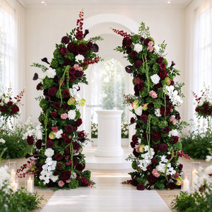 Arco Floral Artificial Rojo y Verde de Estilo Retro Personalizado, Decoración de Flores Artificiales de Seda para Recepciones de Boda - Product Image 1