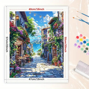 Vernice <span class=keywords><strong>Vintage</strong></span> con Kit di numeri per adulti-fai da te acrilico su tela fiorita strada dal mare 16x20 pollici senza cornice arte urbana regali - Product Image 2