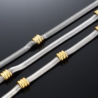 Collier chaîne serpent plate en acier inoxydable avec perles dorées, inaltérable, style hip-hop, assorti à tout, vente en gros transfrontalière
