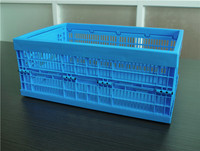 Caisse en plastique pliable perforée bleue, empilable et recyclable, pour le stockage logistique, conteneur pliant pour usage de stockage