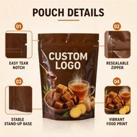 Sachet d'emballage personnalisé pour thé au gingembre et sucre roux, Doypack à fermeture éclair, pour boisson instantanée, doublé aluminium, pour la vente au détail