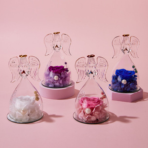 Figuras de Ángeles en Cúpula de Cristal, Rosas Reales Conservadas en Glicerina Ecológicas, Regalos de Navidad y Cumpleaños para Mujeres, Mamá, Esposa, Caja de Regalo - Product Image 1