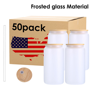 USA Warehouse Stocked RTS 16oz Sublimation Glass Can Clear Frosted Sublimation Blank <strong>Mason</strong> Soda Beer Cups White Bamboo Lids - Product Image 4