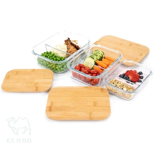 Tapas de bambú Juego de contenedores de almacenamiento de alimentos de 3 tamaños Almacenamiento de alimentos de vidrio y contenedor para sala de estar - Product Image 5