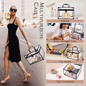 Transparent Large Capacity Makeup Case Portable Crown Pageants <strong>Vanity</strong> <strong>Box</strong> with Clear Acrylic Travel Cosmetic Case Organizer Lock - Product Image 4