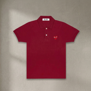 เสื้อผู้ชายลายหัวใจใหญ่ ผ้าฝ้าย 100% ป้องกันการเป็นขุย สีแดงเบอร์กันดี ปักลาย ผ้าปิเก้ ไซส์ S-XL แขนสั้น - Product Image 3