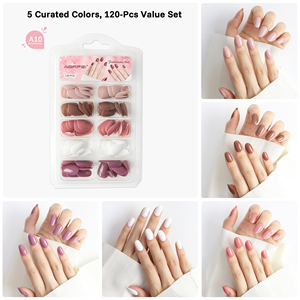 AIERFEI 120 <span class=keywords><strong>Uñas</strong></span> Postizas Ovaladas a Presión, 5 Colores Básicos Clásicos Sólidos Mixtos, <span class=keywords><strong>Uñas</strong></span> Acrílicas Universales al por Mayor - Product Image 1