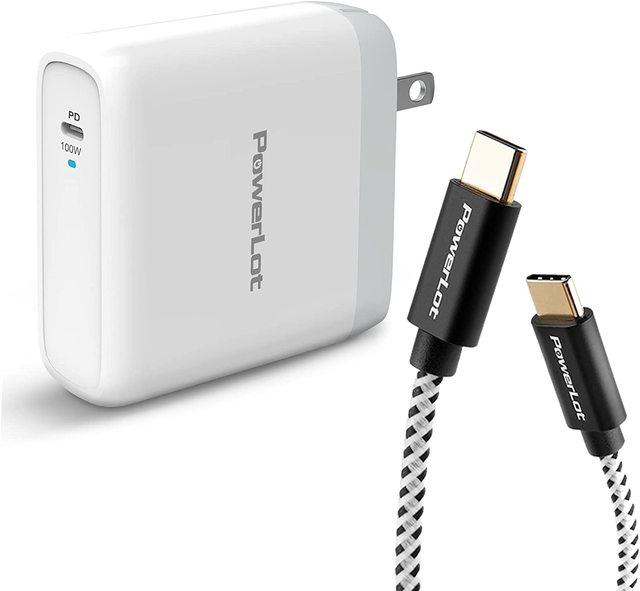 PowerLot 100W USB C Charger GaN Wall Charger PD 3.0 with Foldable Plug and 6ft USB C Cable for MacBook Pro Air