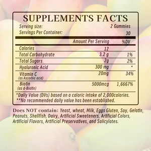 Gomitas de Ácido Hialurónico de Alta Calidad con Vitamina C y Biotina, Favorecen la Lubricación de las Articulaciones, Ayudan a Reponer la Humedad de la Piel - Product Image 3