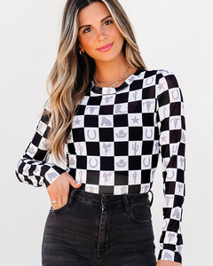 Blus lengan panjang wanita, baju blus lengan panjang hitam kotak-kotak, motif elemen Barat, jaring berdiri kurus kasual harian untuk musim panas dan musim dingin sederhana - Product Image 1