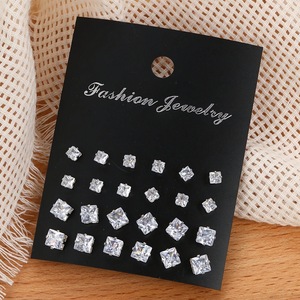 Juego de Aretes y Anillos Redondos de Aleación de Zinc con Circonita para Mujer, Engaste de Garra, Joyería para Fiesta, 12 Piezas, Hecho en China - Product Image 3