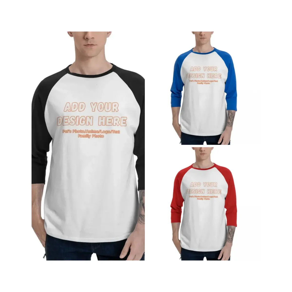 Toptan t shirt özel erkek 3/4 kollu t-shirt pamuk Raglan Baseball bol-ilham tasarım t shirt erkekler için