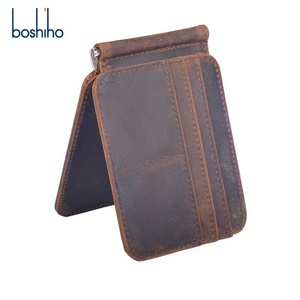 Boshiho Retro Fashion RFID Blocking <b>Card</b> Clip <b>Holder</b> Customized <b>Slim</b> Wallet with Coin Pocket for Men for Credit <b>Cards</b> - Product Image 4