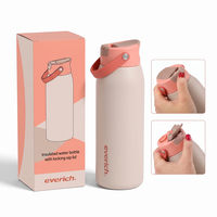 Bouteille d'eau en acier inoxydable à double paroi Everich, nouveau design, avec couvercle à clapet verrouillable, 100 % étanche, améliorée pour un usage quotidien
