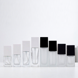 Empty <b>30ml</b> Square Clear Cosmetic Glass <b>Bottle</b> Frosted Makeup Liquid Foundation Pump Sprayer with Gold Black White Screw Cap - Product Image 6