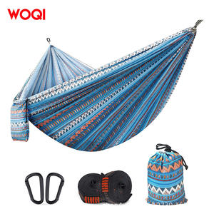 Hamac de camping Woqi portable double/simple, design tropical, en nylon et polyester, capacité 199 lbs, couleur bleue, avec sangles d'attache aux arbres - Product Image 3