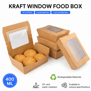 Boîte à emporter en papier kraft 400 ml avec couvercle à clapet et fenêtre en PE, boîte à lunch, contenant alimentaire, boîte écologique pour restaurant - Product Image 1