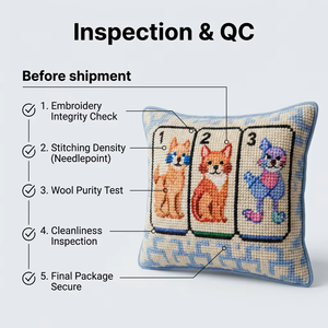 Hunde- und Katzenmotiv Nadelstickerei-Kissen mit Punch-Needle-Textur, Polyester-Bezug, Lendenstütze, Moderne Wohnraumdekoration, Mahjong-Leinwand-Design - Product Image 6