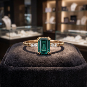 <b>Emerald</b> Cut Natural Stone <b>Ring</b> 925 <b>Silver</b> Prong Setting Women's Classic Gemstone Engagement Band - Product Image 3