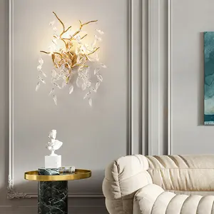 Lampu dinding ruang tamu mewah Prancis, lampu braket kristal mewah cabang pohon kamar tidur restoran