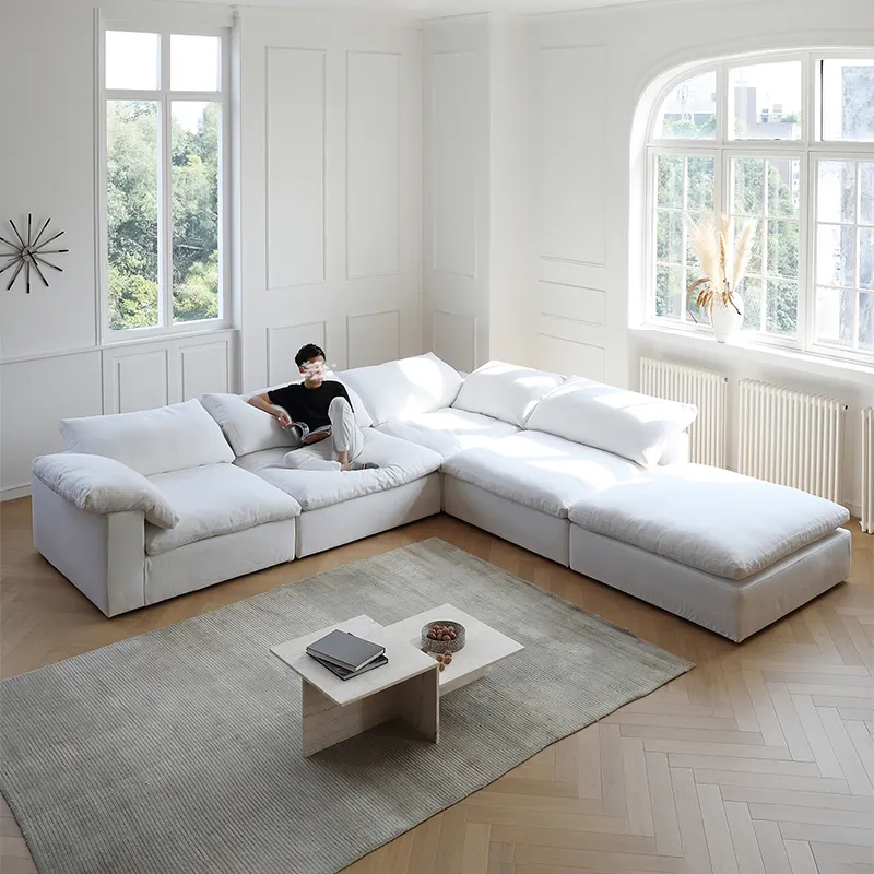 High quality white fabric sectional modular corner sofa cloud couch sofa set furniture living room sofas