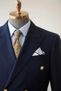 HARCHOY Classic British <strong>Navy</strong> <strong>Blue</strong> Double-Breasted Woolen <strong>Blazer</strong> for Men XL Plus Size Casual Business Style with Metal Buttons - Product Image 3