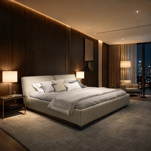 Modern Genuine Leather Upholstered <b>Bed</b> with Wing Headboard and Raised Edge <b>Platform</b> <b>Base</b> for Home Hotel Bedroom - Product Image 4