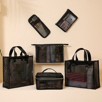 3Pcs Mesh Organizer Case Cosmetic Makeup Bag Set 3 Sizes Polyester Black Zipper Cosmetic Private Label Travel Custom Makeup Bag
