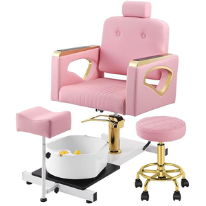 Z Pink and Gold Pedicure Chair with Rolling Stool for Nail <b>Tech</b> Use in Bedroom Outdoor or Hotel Settings Salon Furniture - Product Image 3