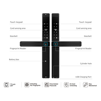 Serrure de porte intelligente à empreintes digitales double face en aluminium, étanche, avec application TTlock, mot de passe, sans clé, pour porte coulissante en verre encadré, serrure de porte numérique