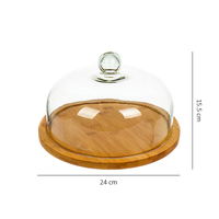 Plateau de service à dessert moderne et écologique avec couvercle en verre transparent - Base en bois durable - Dôme à fromage - Plat à beurre de luxe - Personnalisé