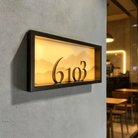 Plaque de porte LED rétroéclairée 3D avec numéro de maison et fond montagne, étanche pour extérieur, nouveau style chinois, pour villa et gîte