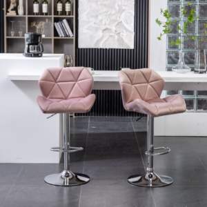 DB Breni Mauve Velvet Diamond Tufted <b>Swivel</b> <b>Barstool</b> Set of 2 Adjustable Height - Product Image 4